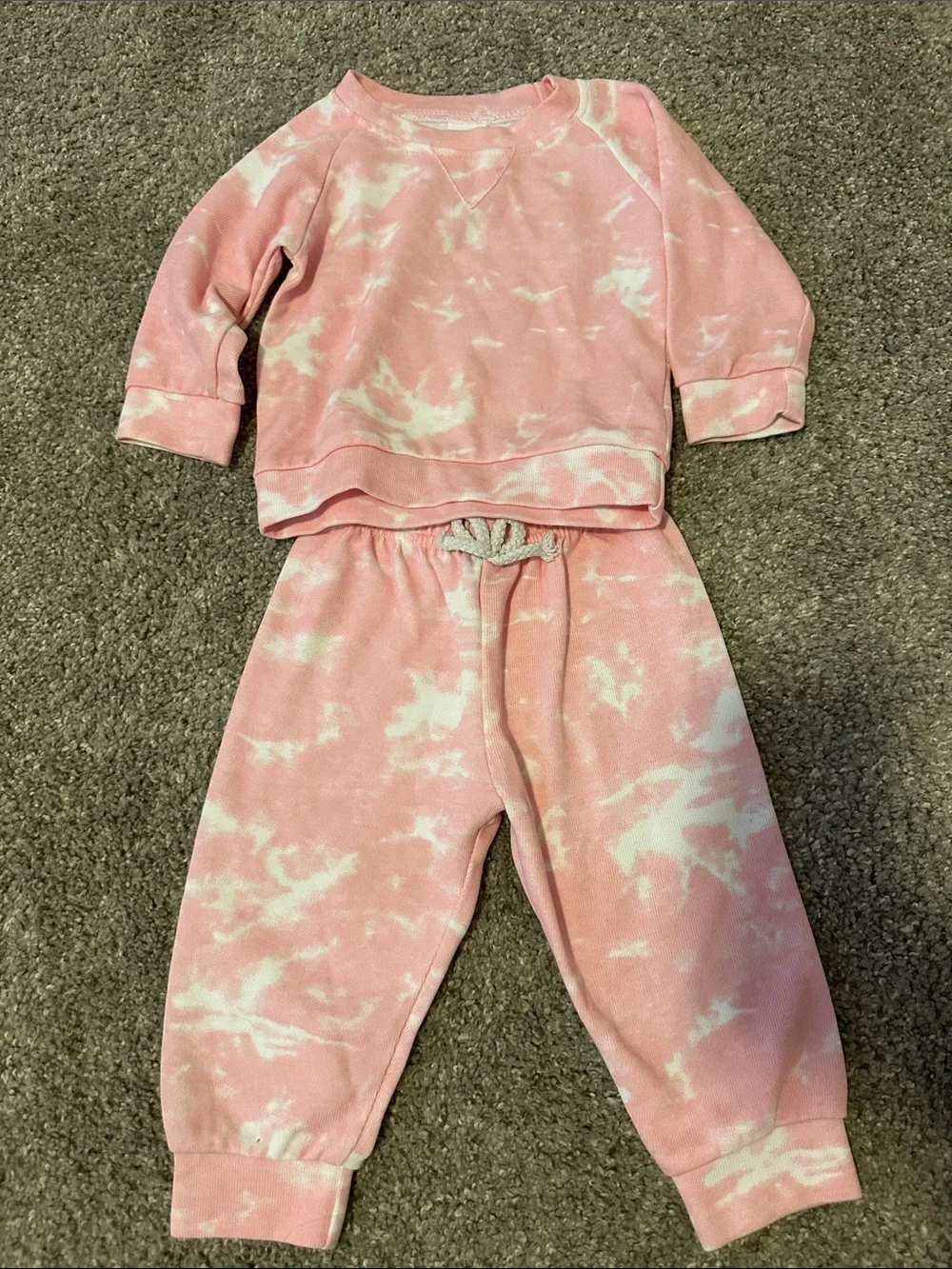 Pink & White Tie-Dye Two-Piece Baby Girls Lounge Set, Size 12-18 months